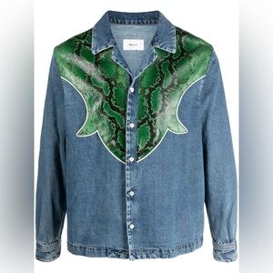 BALLY Snakeskin Panelled Denim Shirt In Light Blue